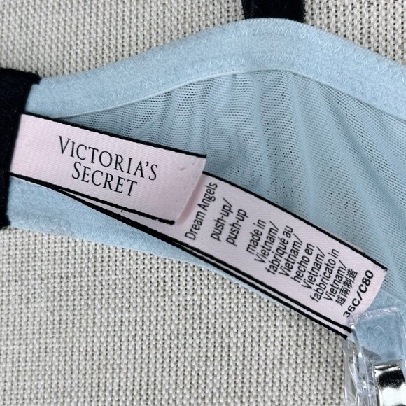 Victoria's Secret Dream Angels Push Up Bra sz 36C * Baby Blue Eyelash Lace Trim - Picture 5 of 5